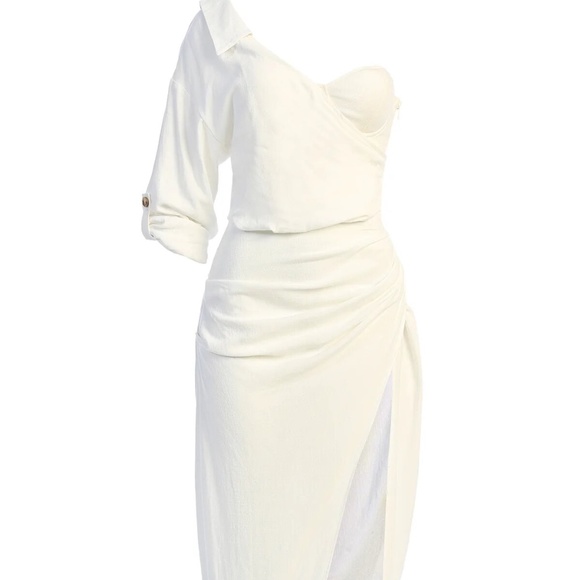 JLUX Label WHITE EVITA LINEN DRAPED DRESS - Picture 2 of 2